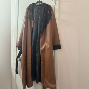 Color-Blocked Brown and Black Faux Leather Trench Coat w/belt - Size 18/20 - NWT